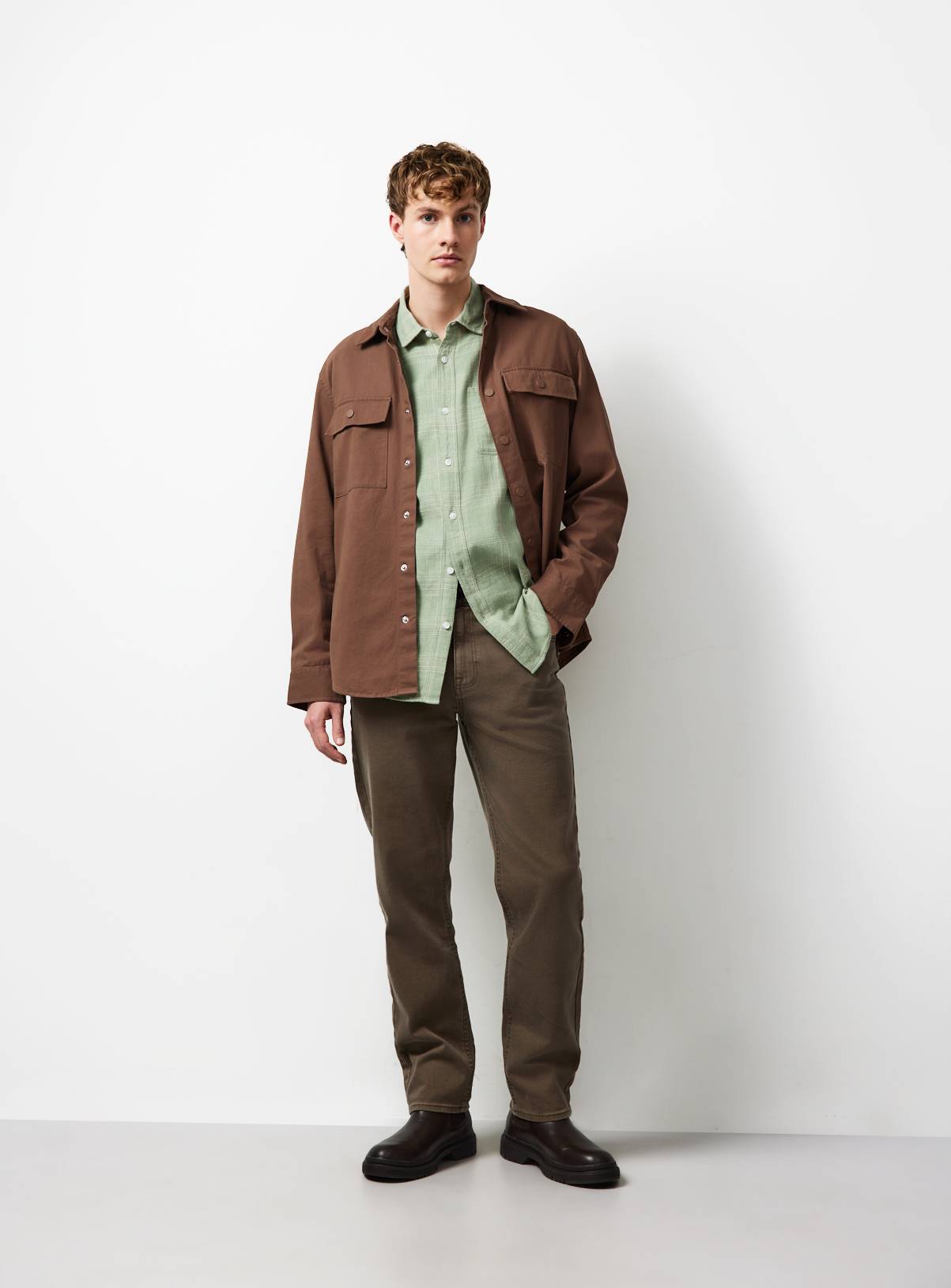 Green Checked Brushed Long Sleeve Shirt S - Image 2